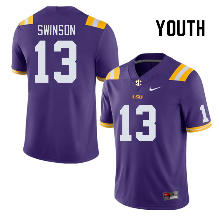 Youth #13 Bradyn Swinson LSU Tigers College Football Jerseys Stitched-Purple - Click Image to Close